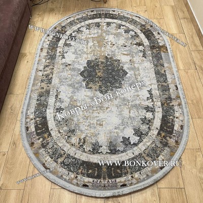Турецкий ковер для гостиной Дизайн 04 Серый Овал